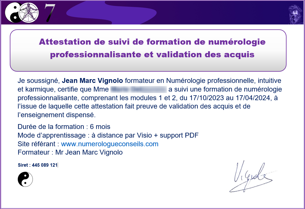 Attestation de formation